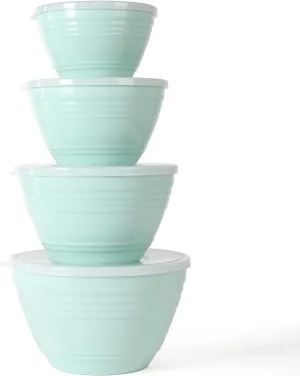 Martha Stewart Hoyt 8 pc Round Mixing Bowl Set w/Lid - 6.2 QT, 4.3 QT, 2.8 QT, 1.8 QT, Martha Blue