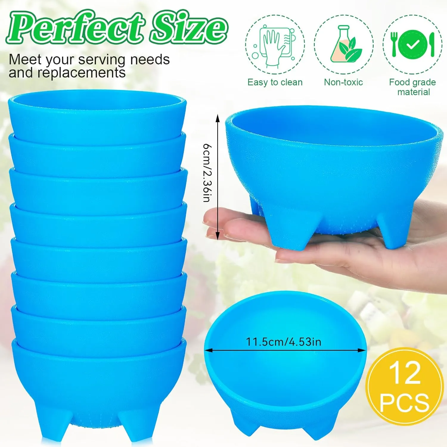 Maxcheck 12 Pcs Salsa Bowls for Party 4.5" Diameter, Plastic Mexican Salsa Bowls Guacamole Cute Chips and Food Serving Dish for Party Fiesta Chip Dish food Candy(Blue)