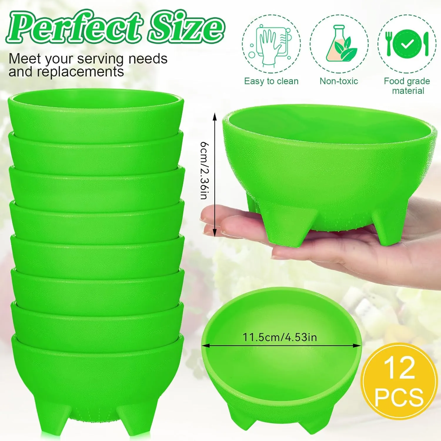Maxcheck 12 Pcs Salsa Bowls for Party 4.5" Diameter, Plastic Mexican Salsa Bowls Guacamole Cute Chips and Food Serving Dish for Party Fiesta Chip Dish food Candy(Green)