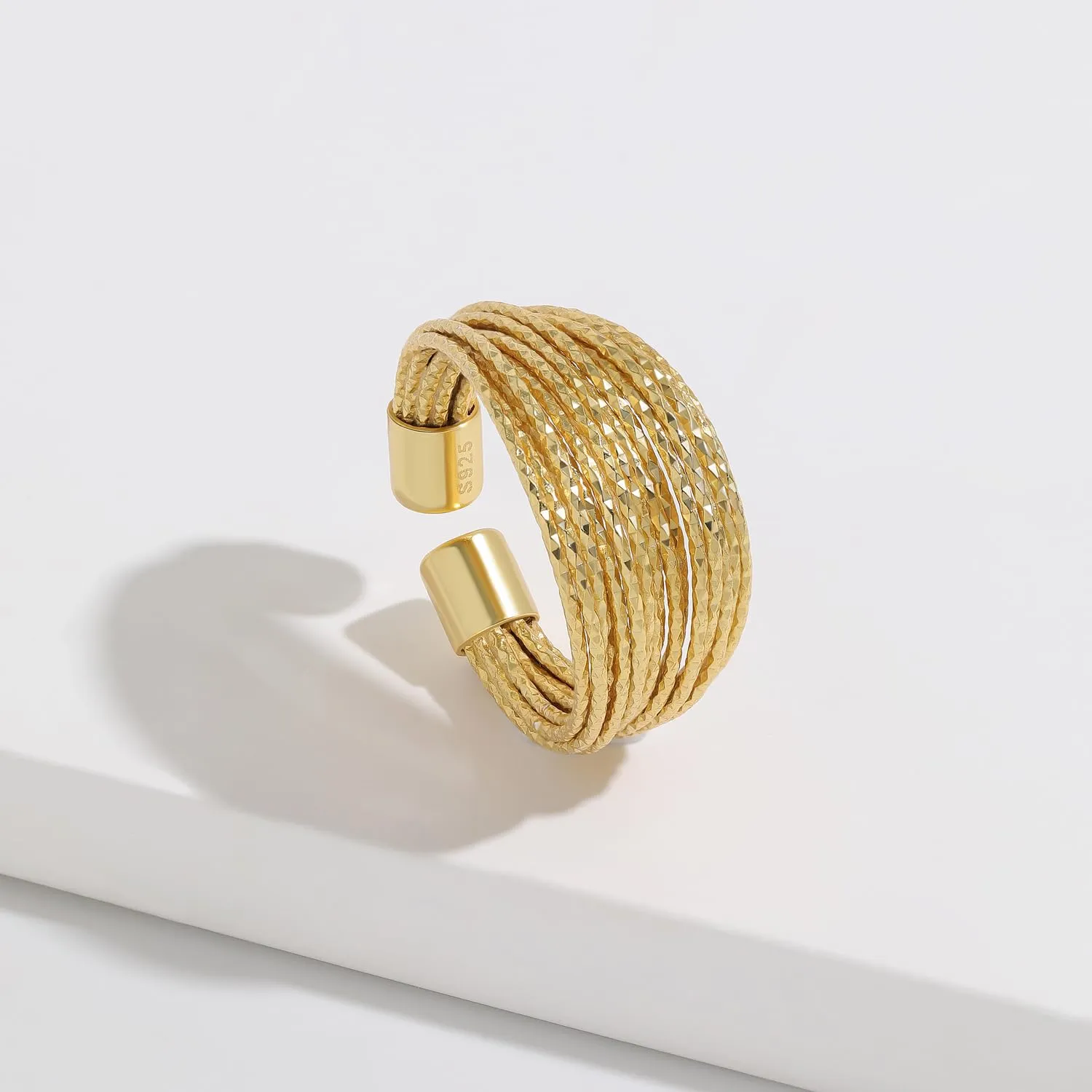 Meissa Gold Thumb Rings for Women Crossover Statement Ring Fashion Chunky Band Rings 925 Sterling Silver Stackable Gold Ring Set Wide Index Finger Ring Size Adjustable, Gold