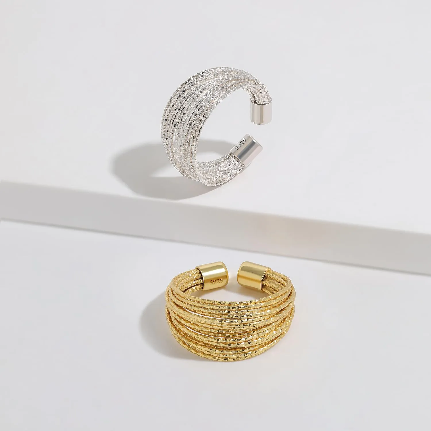 Meissa Gold Thumb Rings for Women Crossover Statement Ring Fashion Chunky Band Rings 925 Sterling Silver Stackable Gold Ring Set Wide Index Finger Ring Size Adjustable, Gold