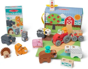 Melissa & Doug Blockables™ Farm and Farm Friends 2-Pack Bundle Connectable Wooden Building Blocks Preschool Play Set Toy