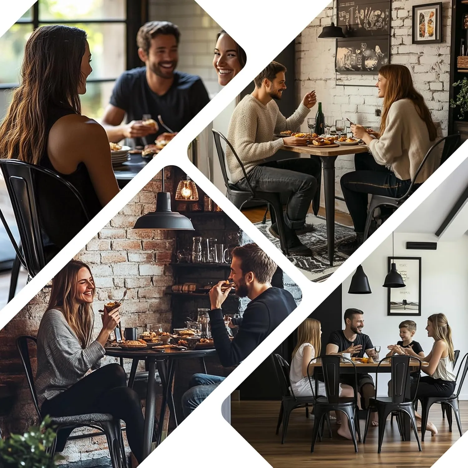 Metal Dining Chairs Set of 4 Industrial Stackable Kitchen Cafe Bistro Indoor-Outdoor Use Midnight Black