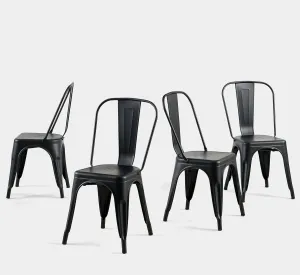 Metal Dining Chairs Set of 4 Industrial Stackable Kitchen Cafe Bistro Indoor-Outdoor Use Midnight Black