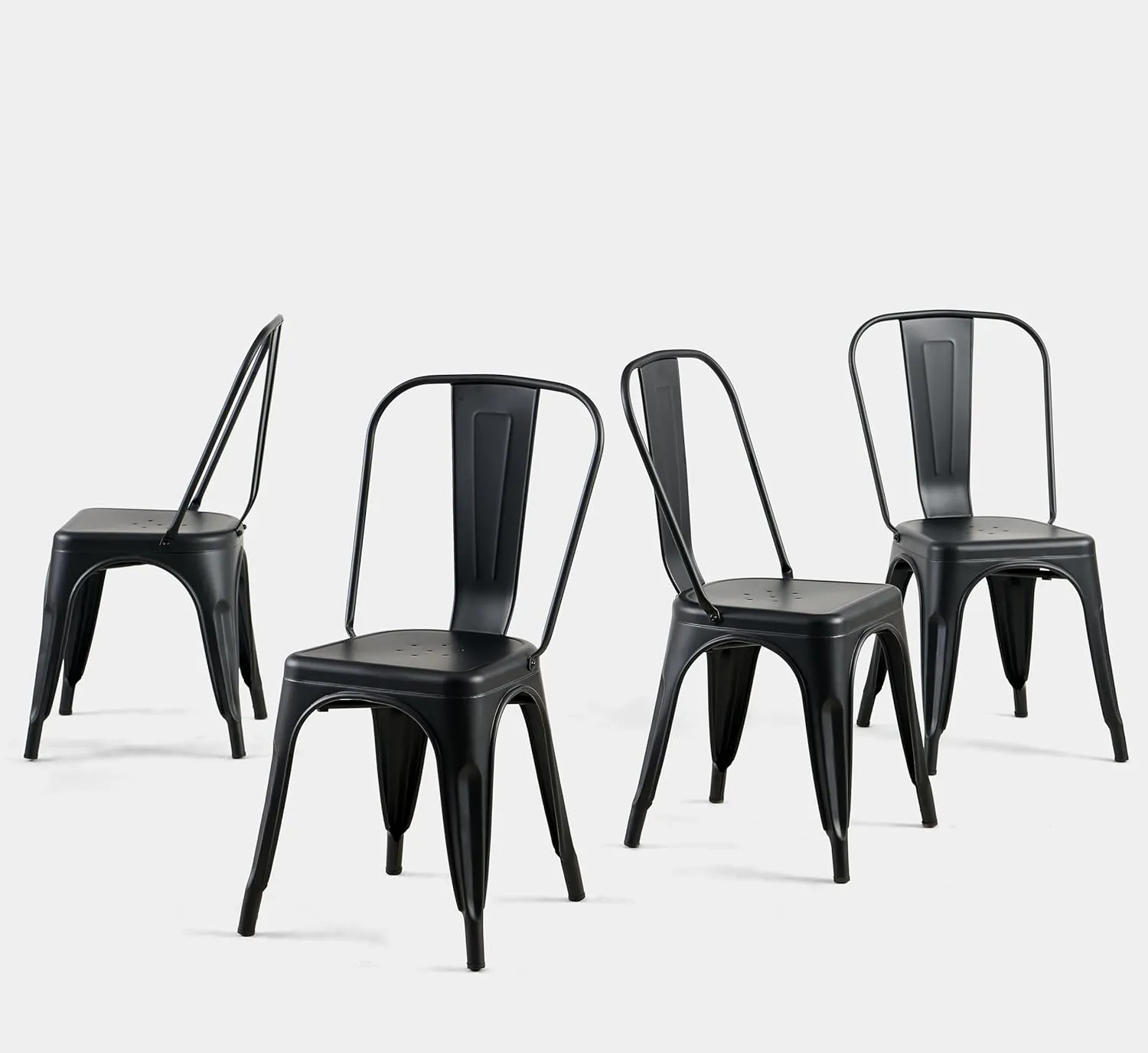 Metal Dining Chairs Set of 4 Industrial Stackable Kitchen Cafe Bistro Indoor-Outdoor Use Midnight Black