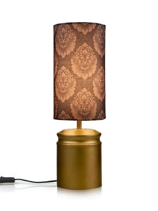 Metal Golden Table Lamp With Motives Printed Shade