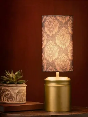 Metal Golden Table Lamp With Motives Printed Shade