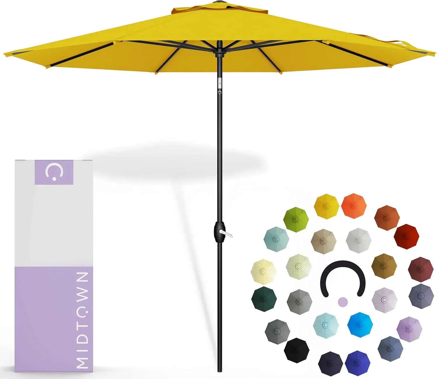 Midtown Umbrellas The Lean Outdoor Umbrella With Terylast Polyester Fabric - 8 Ribs Aluminum Frame Patio Umbrella With Zinc Alloy Crank Lift And Auto-Tilt System