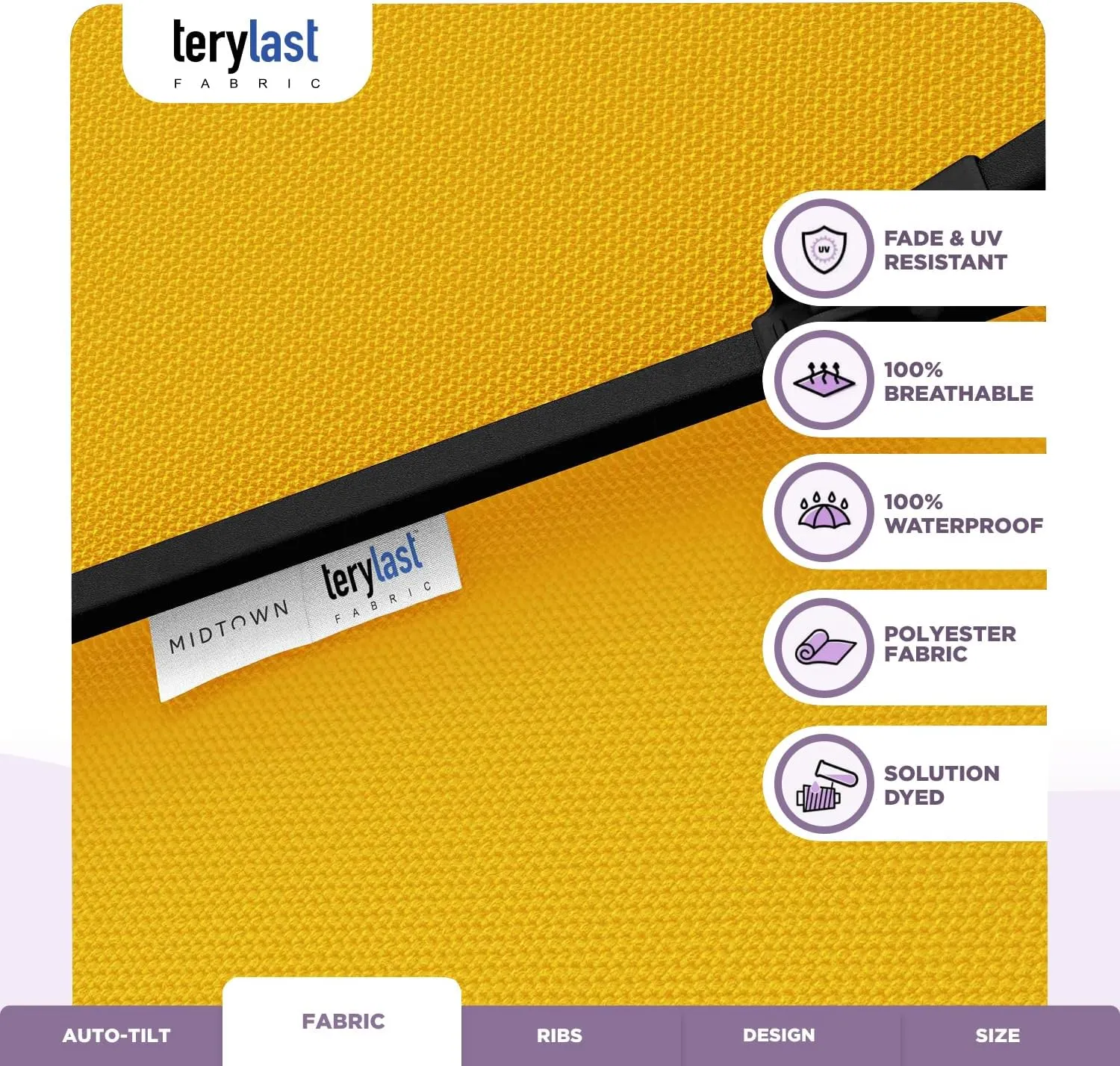 Midtown Umbrellas The Lean Outdoor Umbrella With Terylast Polyester Fabric - 8 Ribs Aluminum Frame Patio Umbrella With Zinc Alloy Crank Lift And Auto-Tilt System