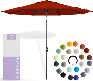 Midtown Umbrellas The Lean Outdoor Umbrella With Terylast Polyester Fabric - 8 Ribs Aluminum Frame Patio Umbrella With Zinc Alloy Crank Lift And Auto-Tilt System