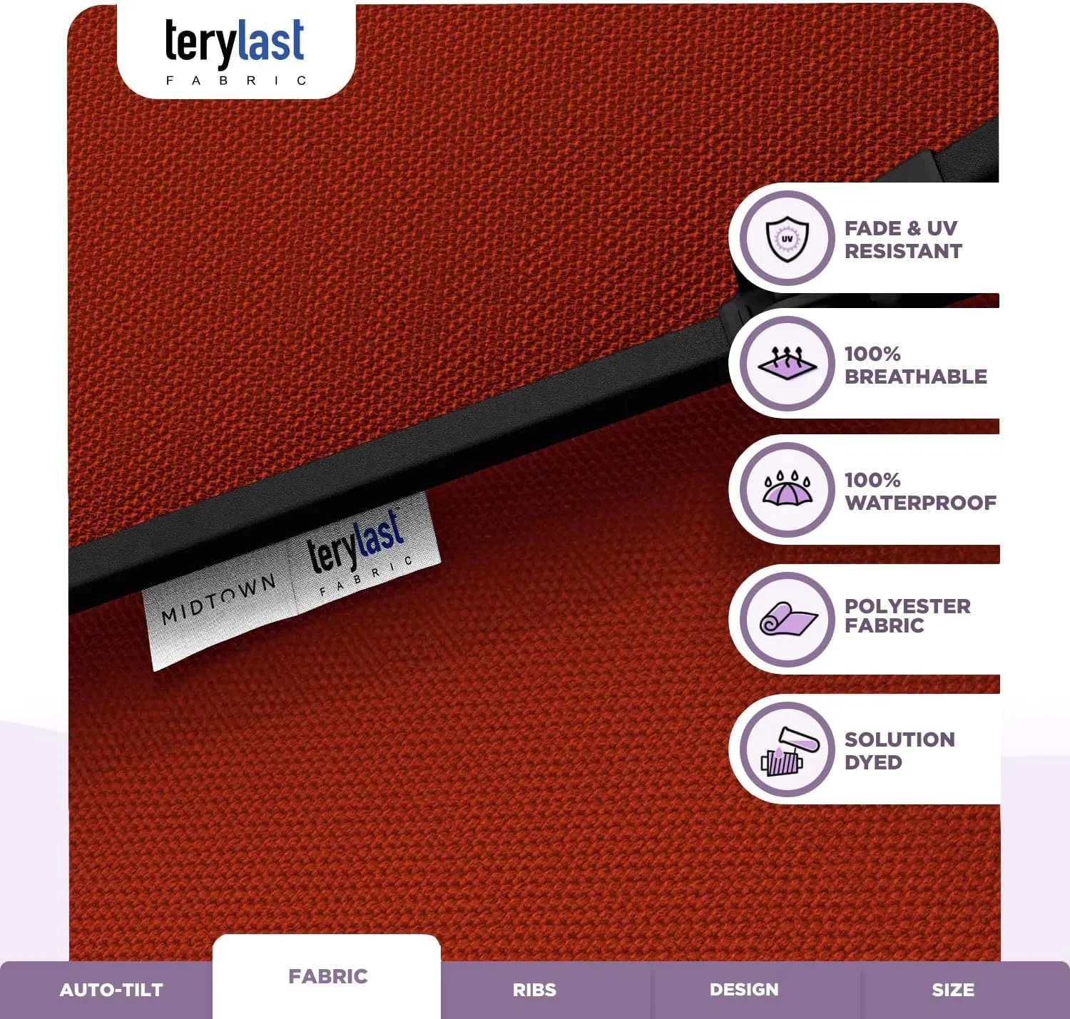 Midtown Umbrellas The Lean Outdoor Umbrella With Terylast Polyester Fabric - 8 Ribs Aluminum Frame Patio Umbrella With Zinc Alloy Crank Lift And Auto-Tilt System
