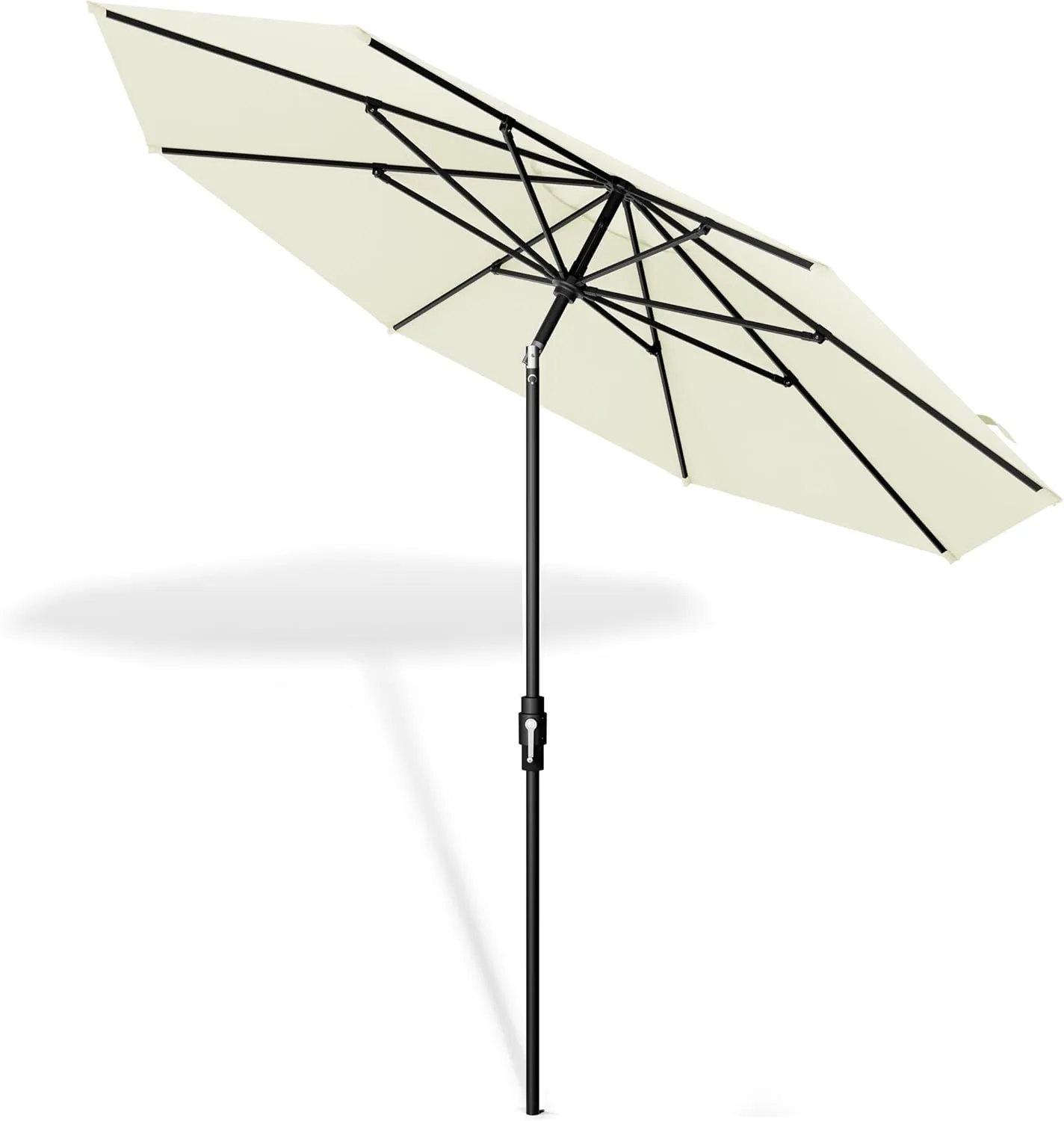 Midtown Umbrellas The Swilt 9 Feet Patio Umbrella in Sunbrella Canvas Natural Acrylic Fabric - Fiberglass Ribs, Auto-Tilt Aluminum Frame For Backyard, Deck, Garden, Pool - Black Pole