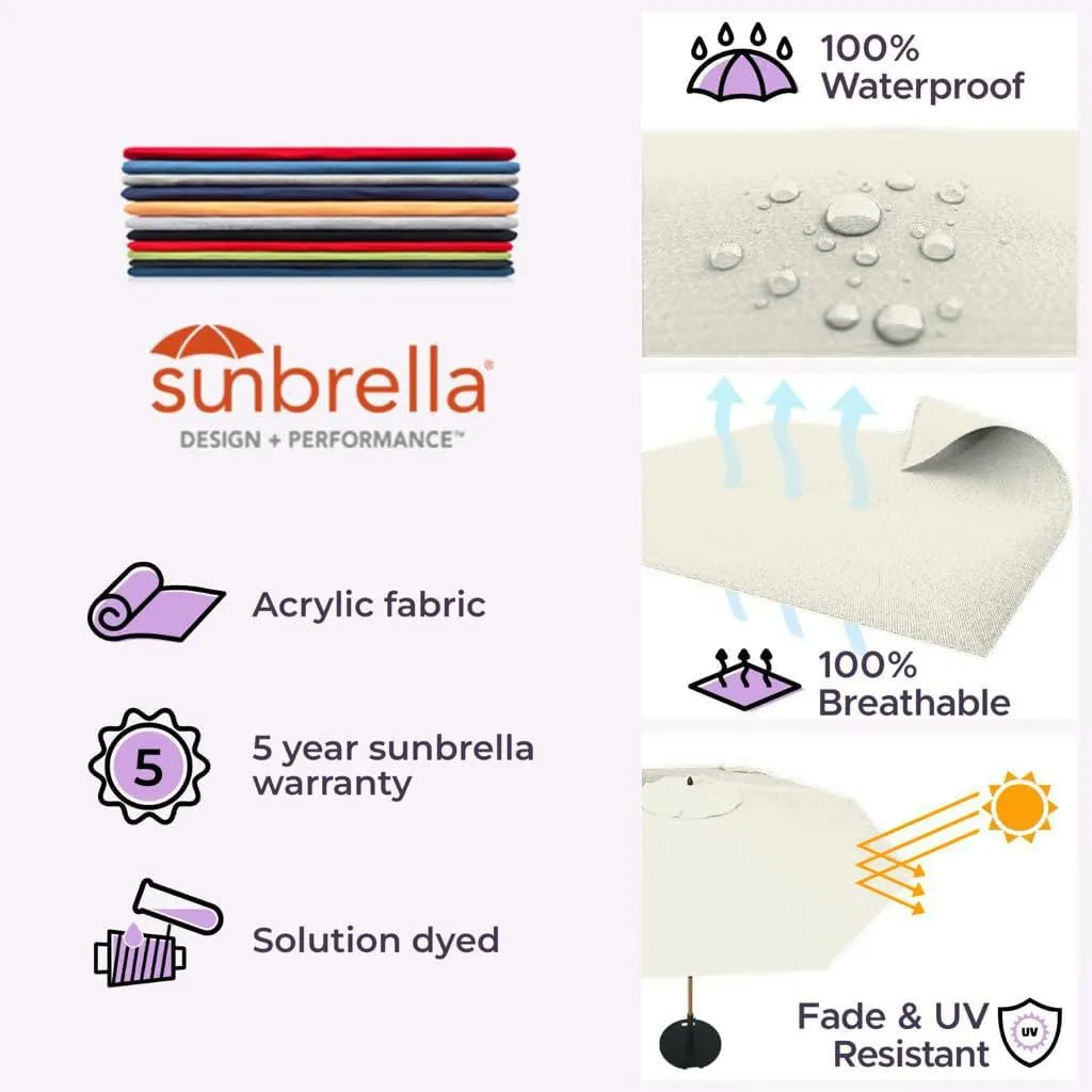 Midtown Umbrellas The Swilt 9 Feet Patio Umbrella in Sunbrella Canvas Natural Acrylic Fabric - Fiberglass Ribs, Auto-Tilt Aluminum Frame For Backyard, Deck, Garden, Pool - Black Pole