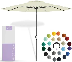 Midtown Umbrellas The Swilt 9 Feet Patio Umbrella in Sunbrella Canvas Natural Acrylic Fabric - Fiberglass Ribs, Auto-Tilt Aluminum Frame For Backyard, Deck, Garden, Pool - Black Pole