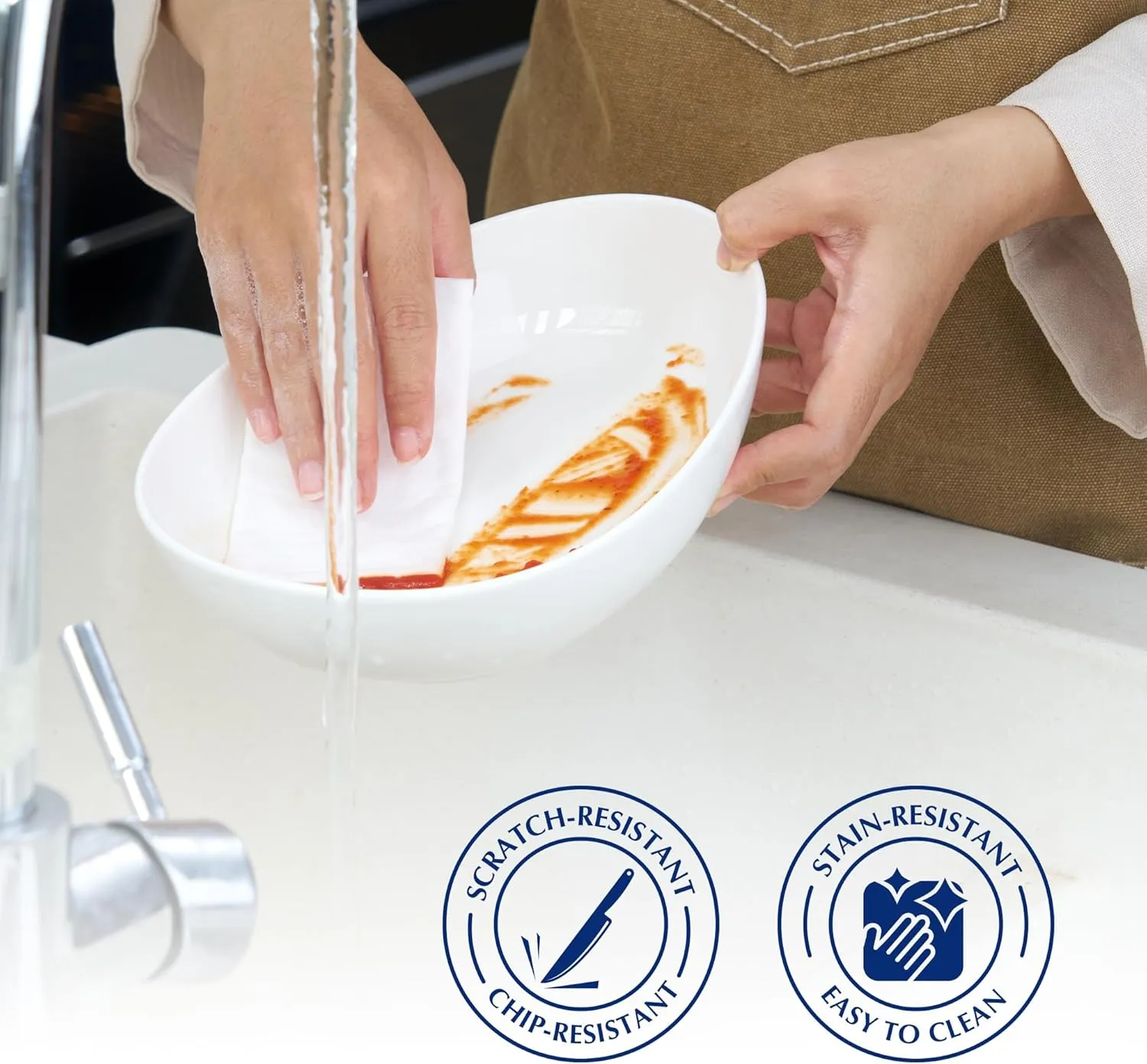 Minh Long 32oz 8in Pasta Bowls Set of 4, Large Serving Porcelain Bowls for Soup, Salad, Spaghetti, Microwave & Dishwasher Safe - Ideal for Father's Day