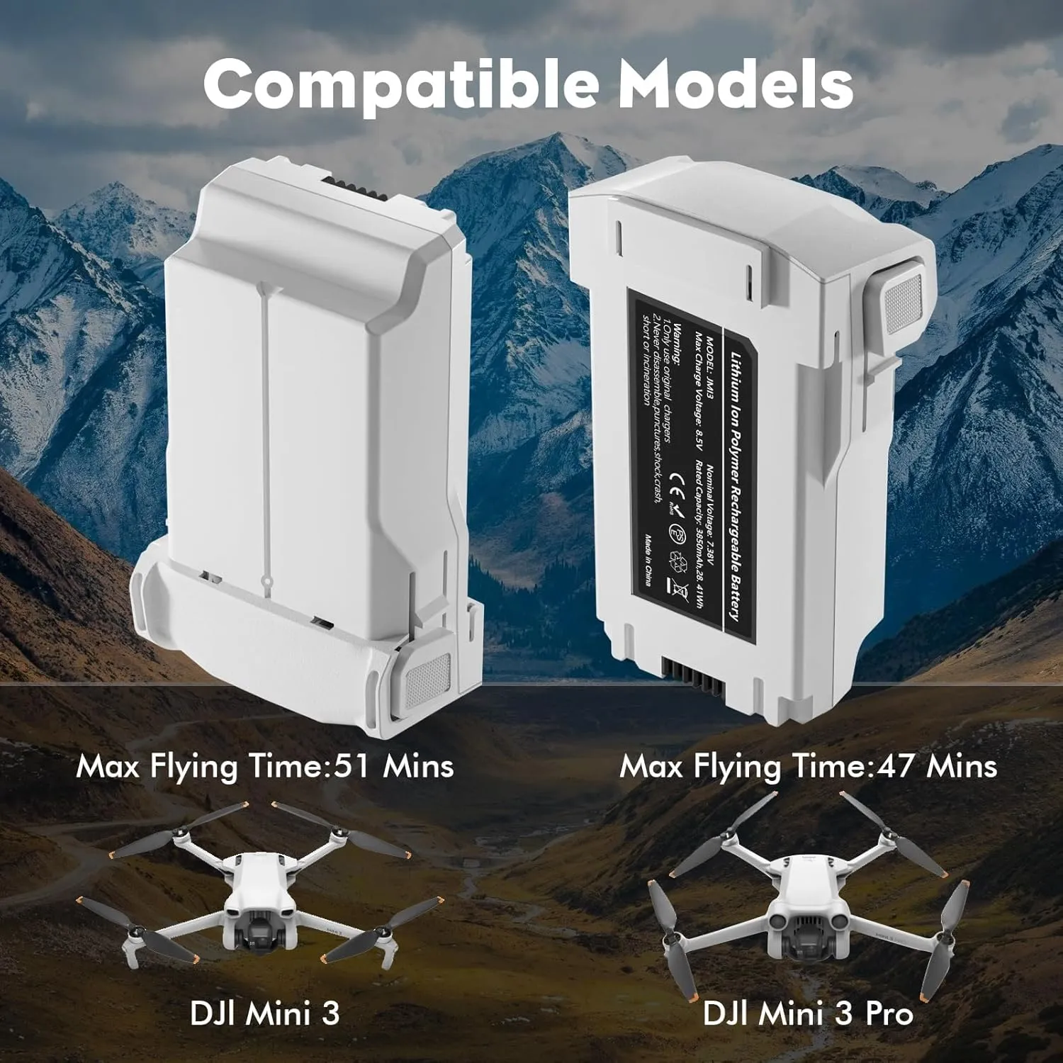 Mini 3/3 Pro Intelligent Flight Battery Plus (2 Packs) with Bi-Directional Charging Hub for DJI Mini 3/3 Pro, 3850mAh (Battery*2 with Charger)