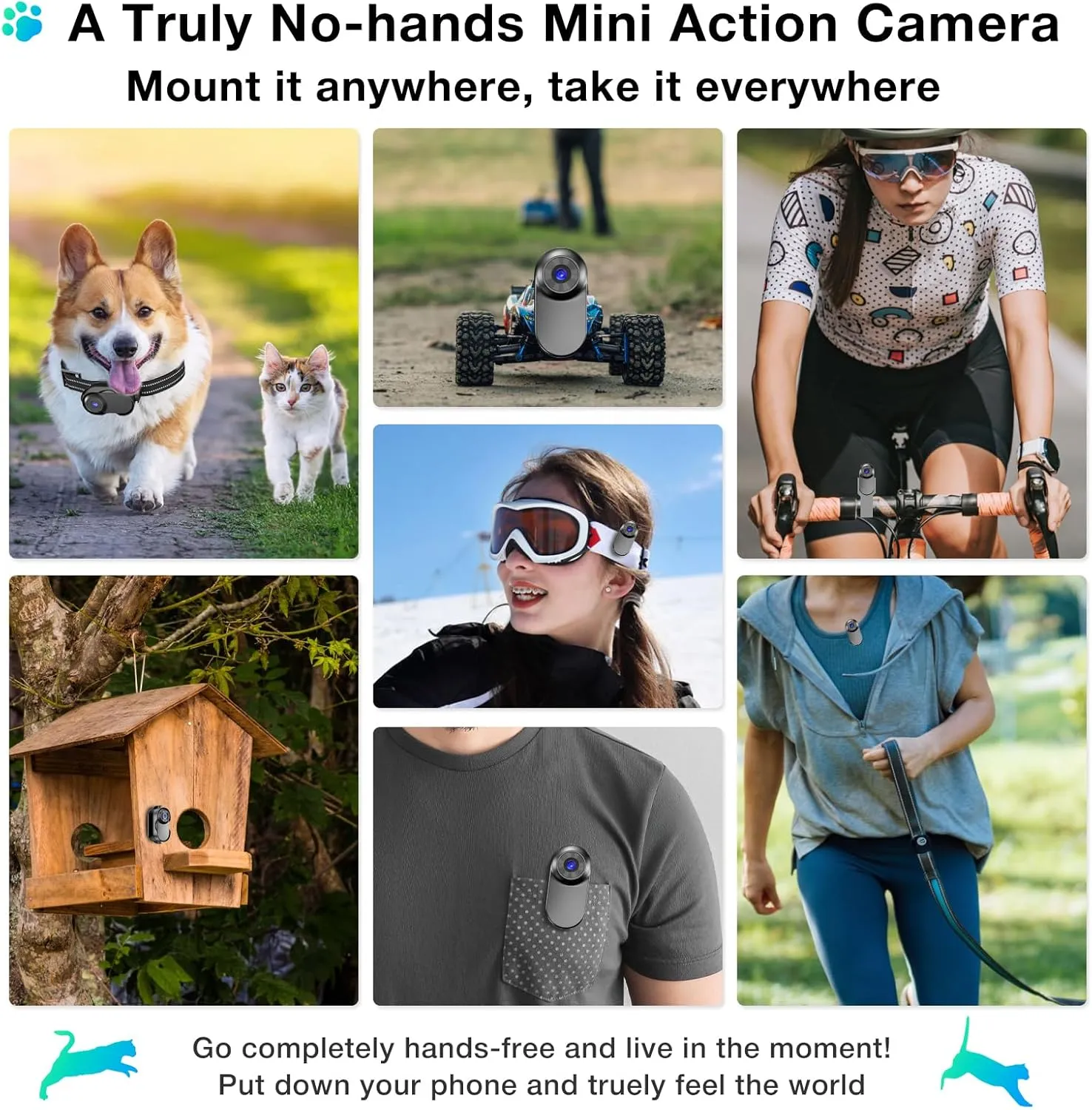 Mini Body Camera,1080P 64G Wearable Action Body Cam,Thumb Size Hands Free One-Click Filming Body Worn Camera with 360°Rotatable Clip for Work, Travel, Pet Walking