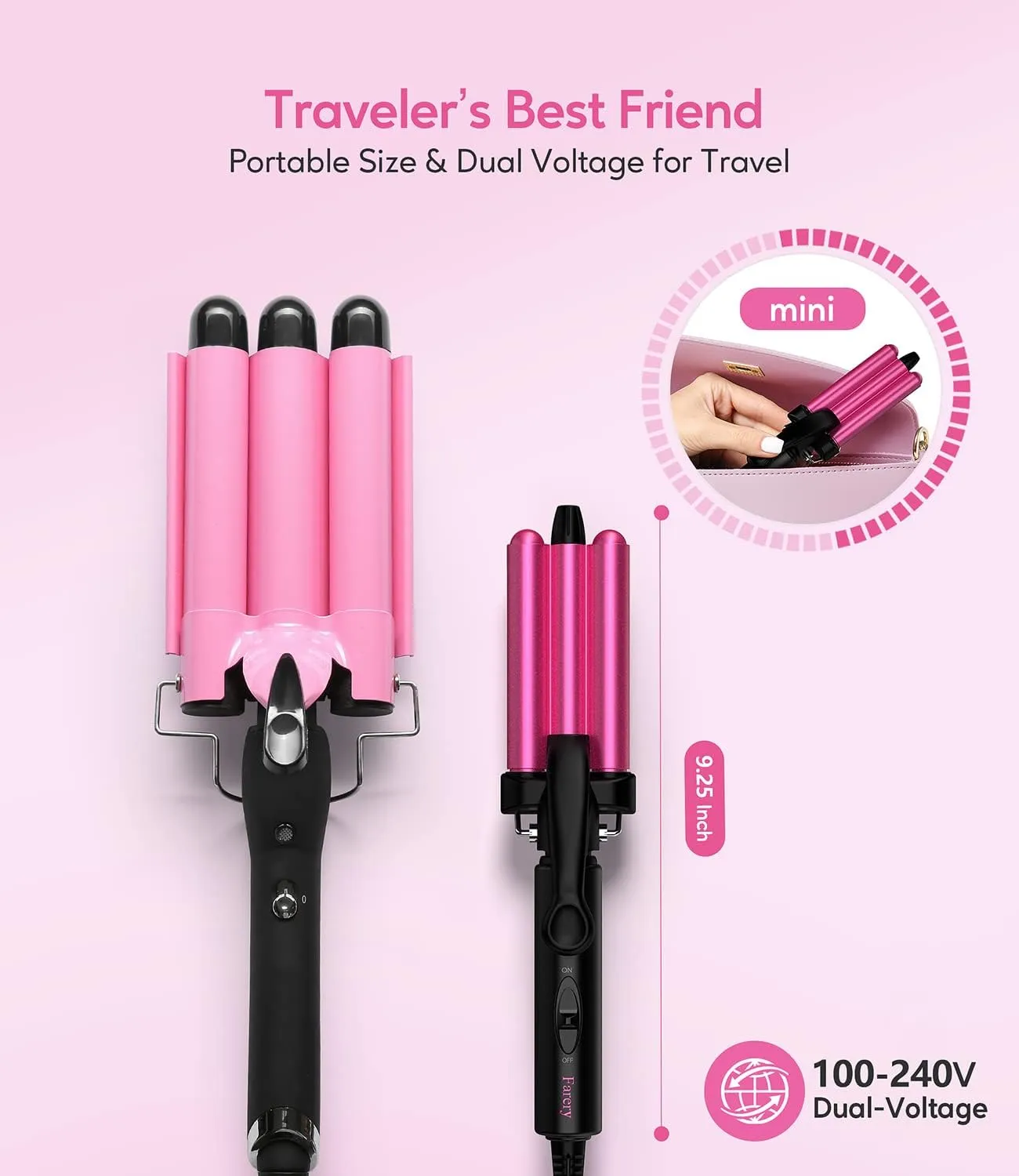 Mini Waver Curling Iron, 1/2 Inch, Hair Crimper for Women Beach Waves, Keratin & Argan Oil Infused, Dual Voltage, Pouch Bag