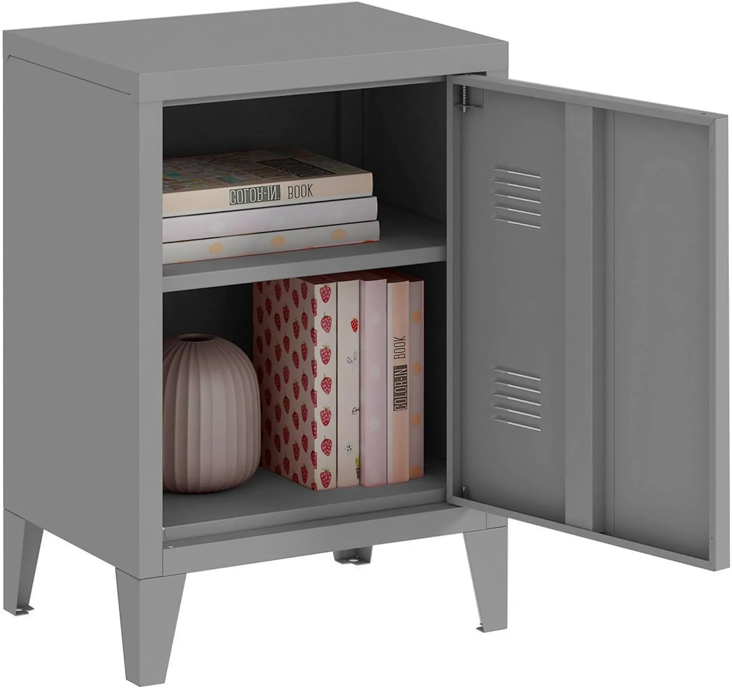 MIOCASA Nightstand Modern End Side Table Steel Bedside Storage Cabinet with Shelf Easy Assembly for Living Room Bedroom (Gray)