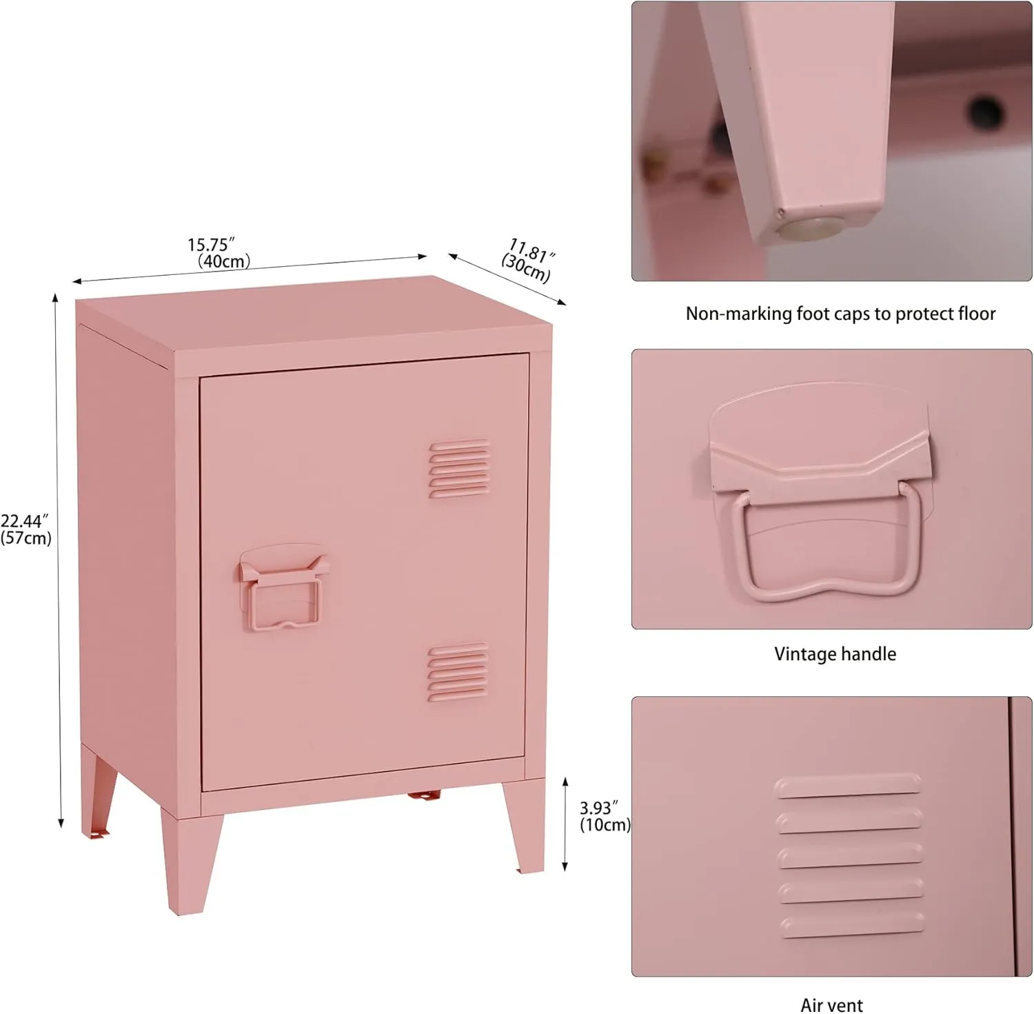 MIOCASA Nightstand Modern End Side Table Steel Bedside Storage Cabinet with Shelf Easy Assembly for Living Room Bedroom (Pink)