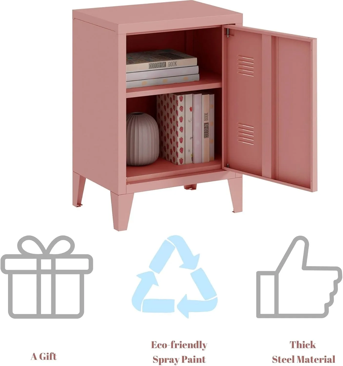 MIOCASA Nightstand Modern End Side Table Steel Bedside Storage Cabinet with Shelf Easy Assembly for Living Room Bedroom (Pink)