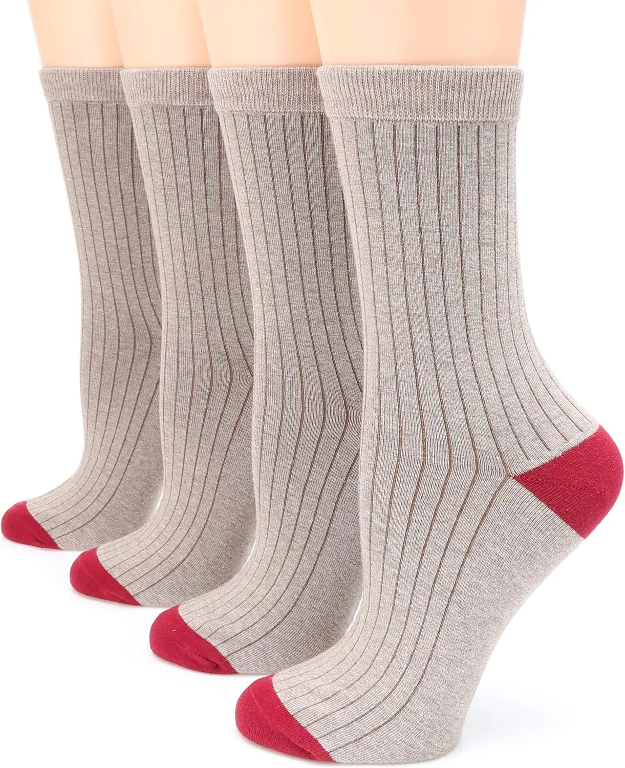 MIRMARU Women's 4 Pairs Solid Color Lightweight Ribbed knitted Soft Cotton Casual Crew Socks