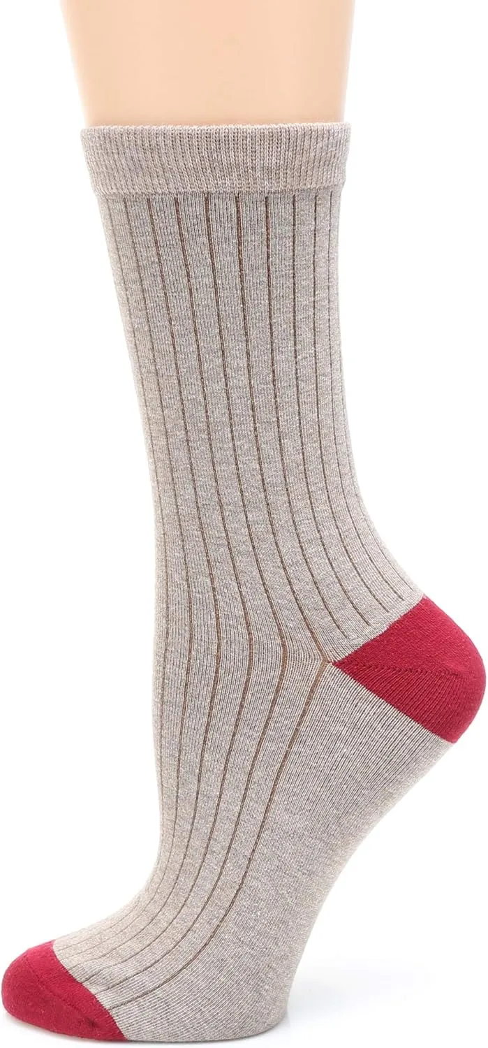 MIRMARU Women's 4 Pairs Solid Color Lightweight Ribbed knitted Soft Cotton Casual Crew Socks