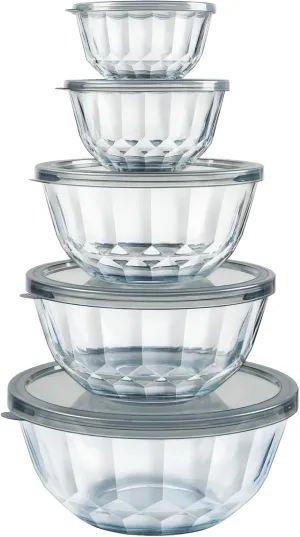Mixing Bowls with Airtight Lids Sets, 5 Packs Thick Glass Nesting Bowls for Kitchen Baking, Meal Prepping, Bpa Free, Dishwasher Safe, 0.5/0.8/1.6/2.7/4.4 Qt