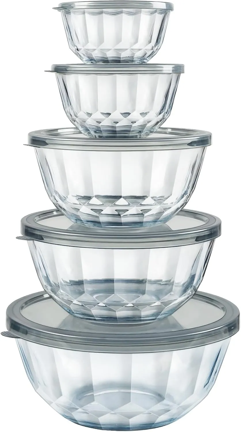 Mixing Bowls with Airtight Lids Sets, 5 Packs Thick Glass Nesting Bowls for Kitchen Baking, Meal Prepping, Bpa Free, Dishwasher Safe, 0.5/0.8/1.6/2.7/4.4 Qt