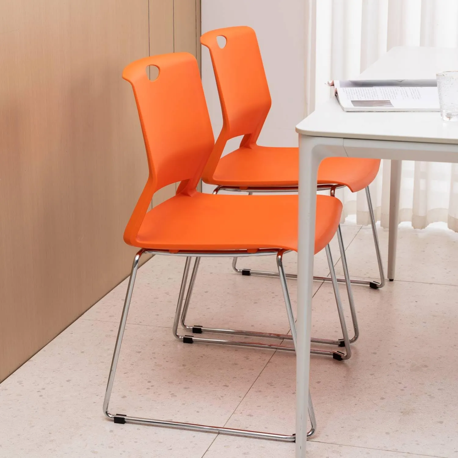 Modern Orange Stackable Chairs Set of 4 for Office/Waiting Room/Conference Room/Guest Reception/Events/Churches
