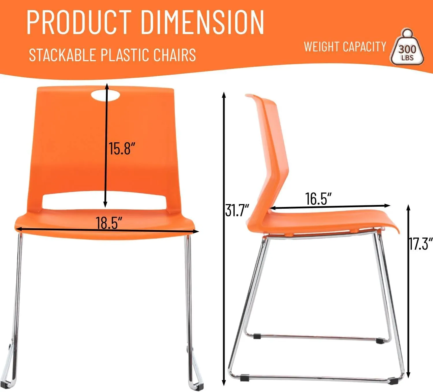 Modern Orange Stackable Chairs Set of 4 for Office/Waiting Room/Conference Room/Guest Reception/Events/Churches