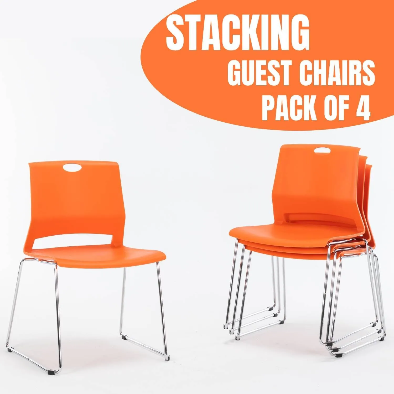 Modern Orange Stackable Chairs Set of 4 for Office/Waiting Room/Conference Room/Guest Reception/Events/Churches