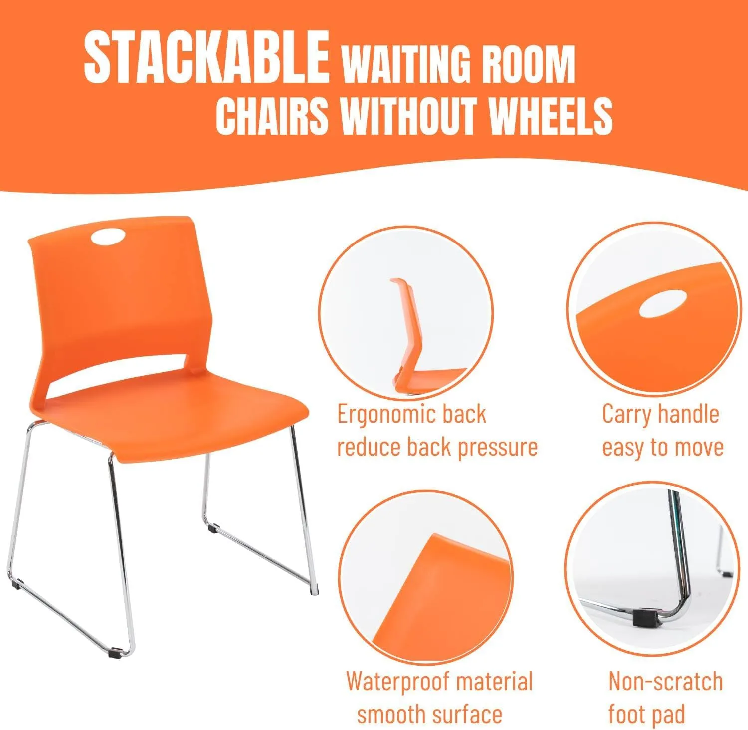 Modern Orange Stackable Chairs Set of 4 for Office/Waiting Room/Conference Room/Guest Reception/Events/Churches