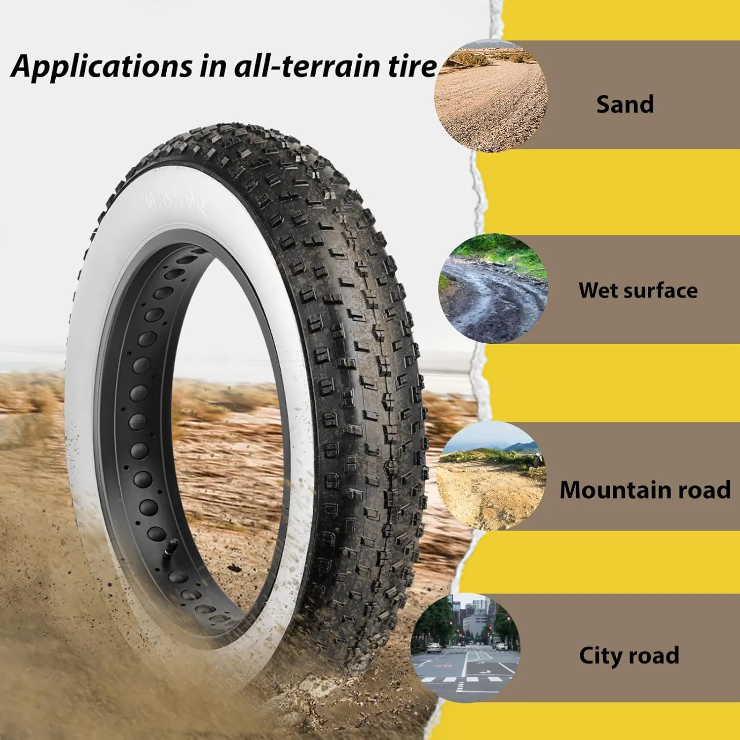 MOHEGIA Fat Bike Tire: 20x4.0/26x4.0 inch Fat Tire,High-Performance and All-Terrain Folding Replacement MTB Bicycle Tire with Street or Trail Riding