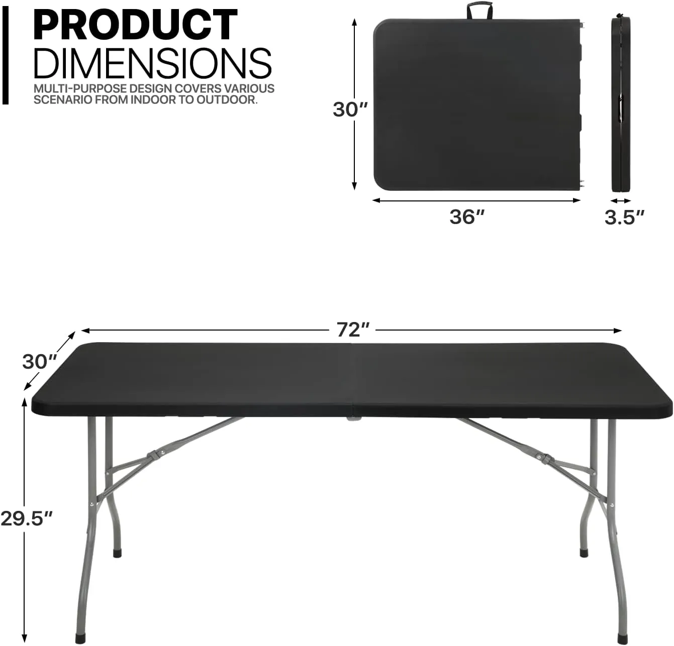 MoNiBloom 6Ft Folding Table, Heavy Duty Portable Plastic Dining Tables Fold in Half Indoor Outdoor Desk w/Handle, Lock for Camping Picnic Party, Black