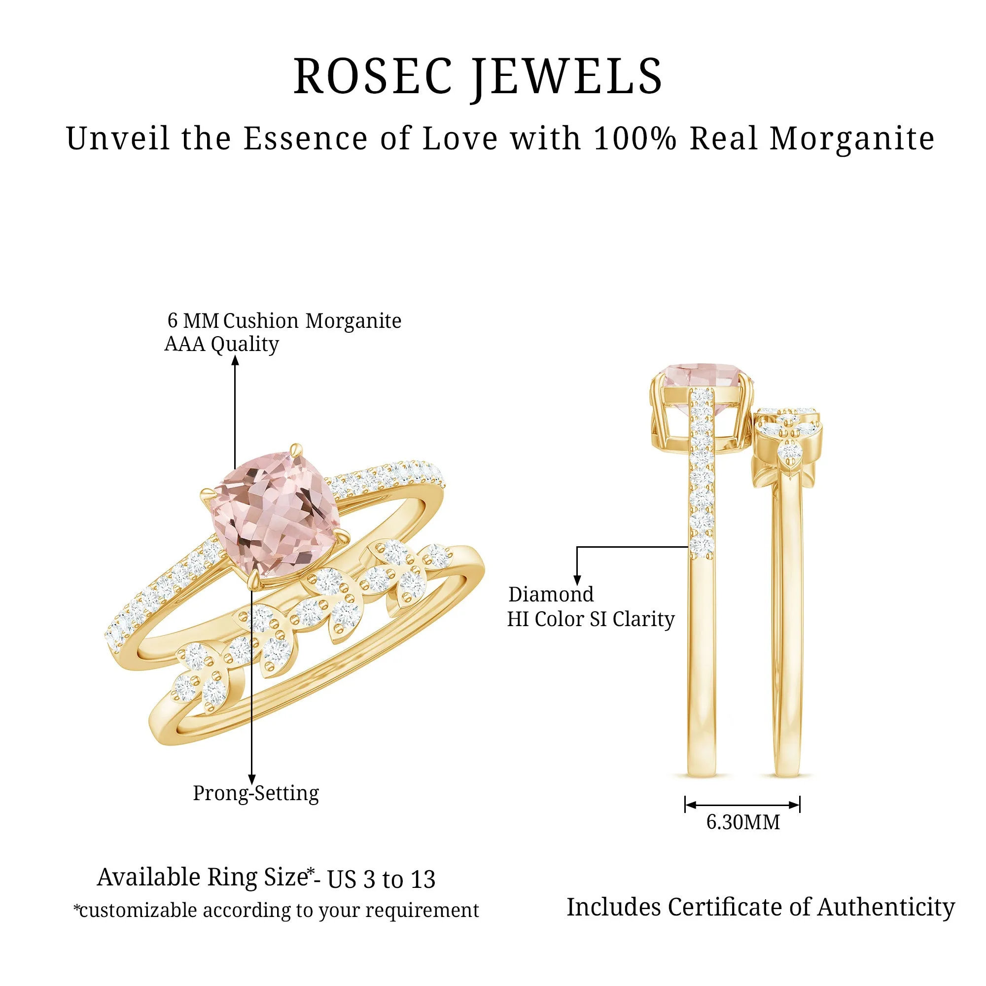 Morganite and Diamond Stackable Ring Set