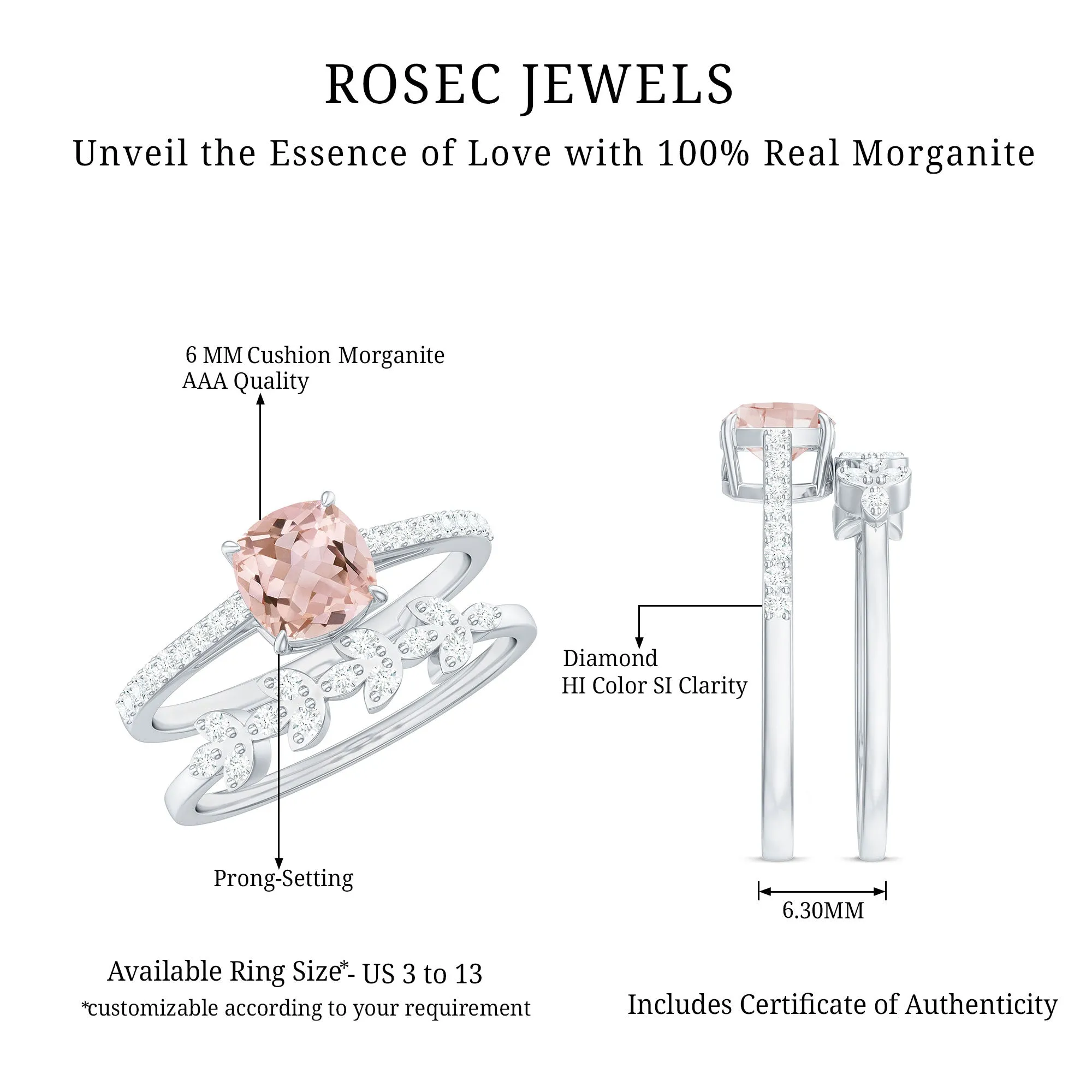 Morganite and Diamond Stackable Ring Set