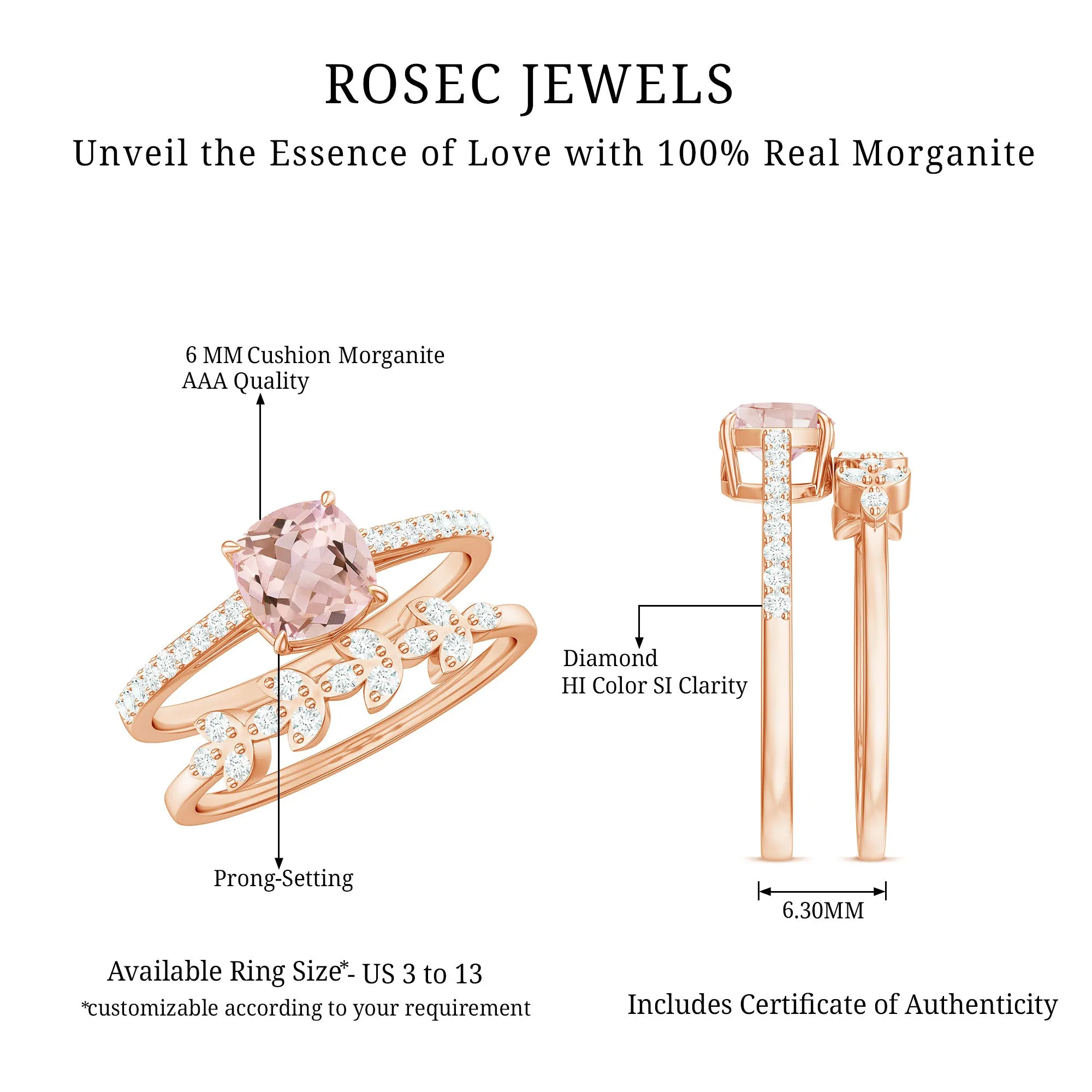 Morganite and Diamond Stackable Ring Set