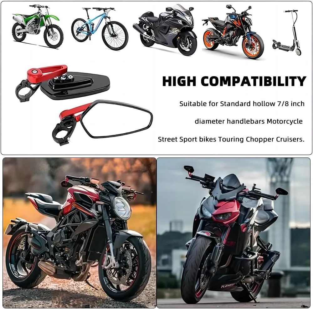 Motorcycle Bar End Mirror, Universal 7/8" Handle Rear View Side Mirrors Compatible with MT09 MT03 Z125 Z400 Z650 Z900 SV650 CB300F CB500F Grom and More