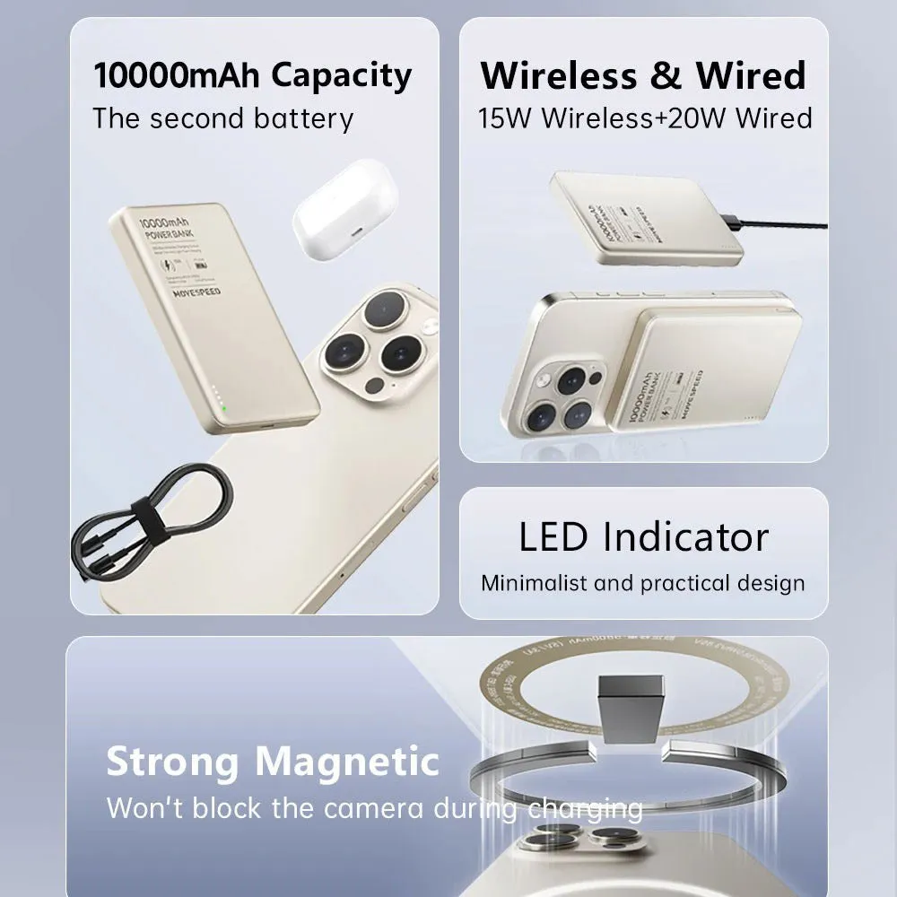 Movespeed S10 Ultra-Thin Magnetic Power Bank 10000mAh PD20W Titanium Gold