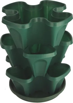 Mr. Stacky Self Watering 3 Tier Stackable Garden Vertical Plastic Planter Set, Hunter Green