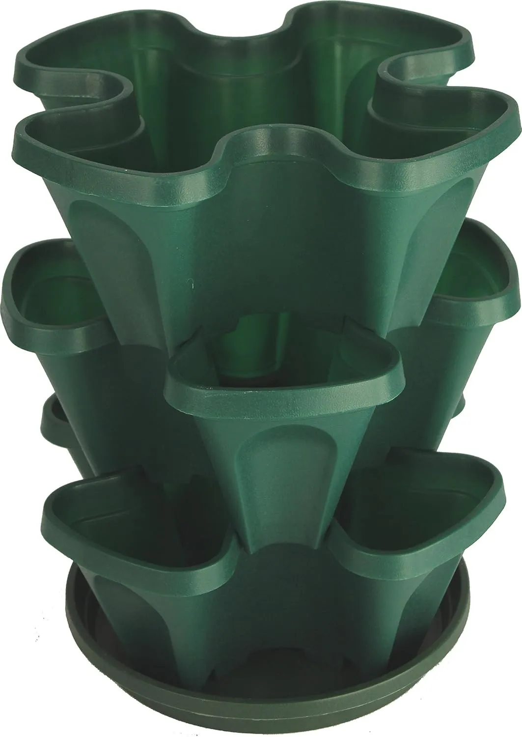 Mr. Stacky Self Watering 3 Tier Stackable Garden Vertical Plastic Planter Set, Hunter Green