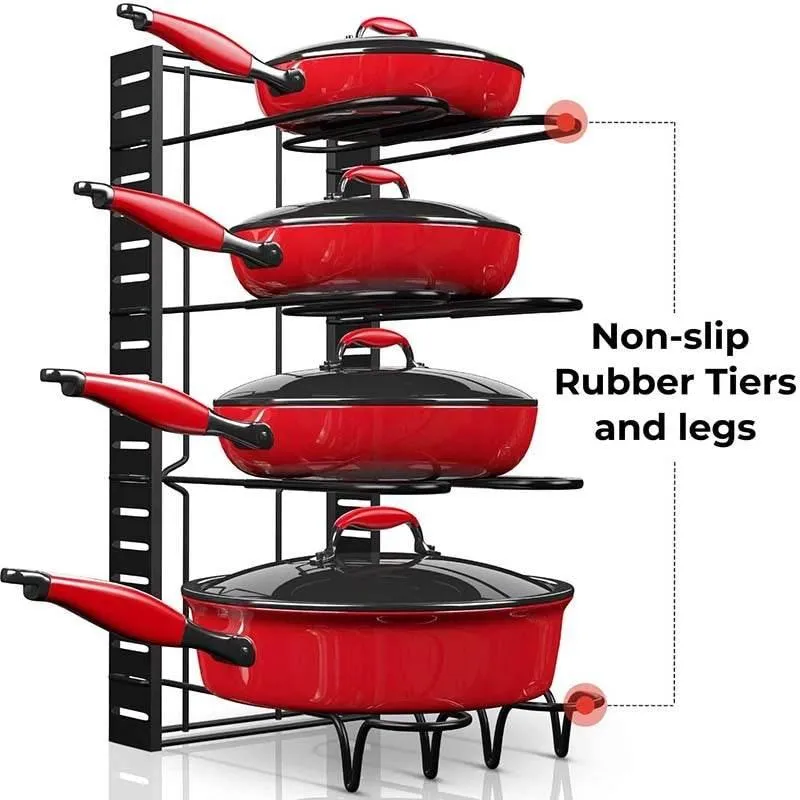 Multi-Tier Adjustable Kitchen Pan Organizer - Space-Saving Cookware Rack