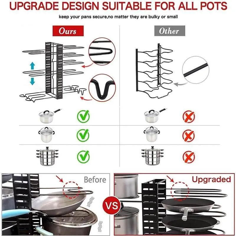 Multi-Tier Adjustable Kitchen Pan Organizer - Space-Saving Cookware Rack