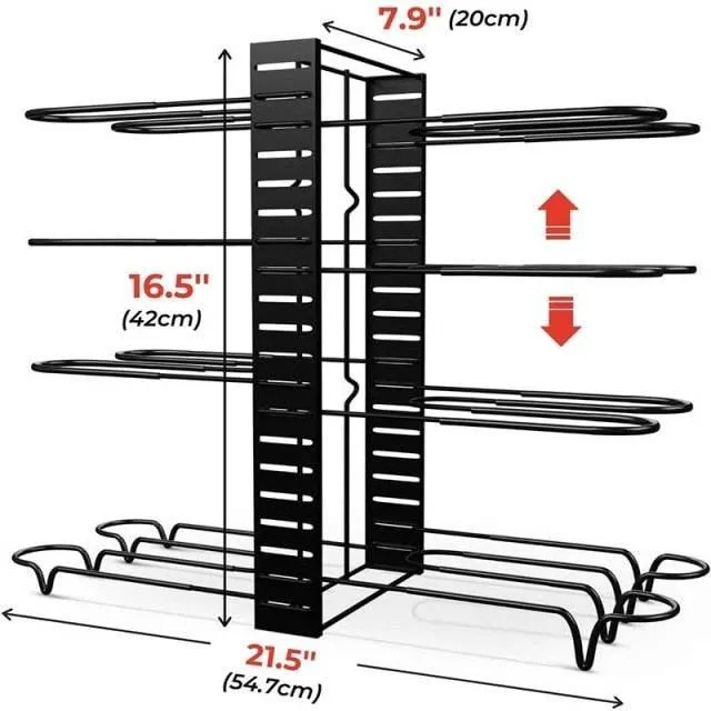 Multi-Tier Adjustable Kitchen Pan Organizer - Space-Saving Cookware Rack