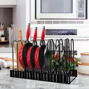 Multi-Tier Adjustable Kitchen Pan Organizer - Space-Saving Cookware Rack