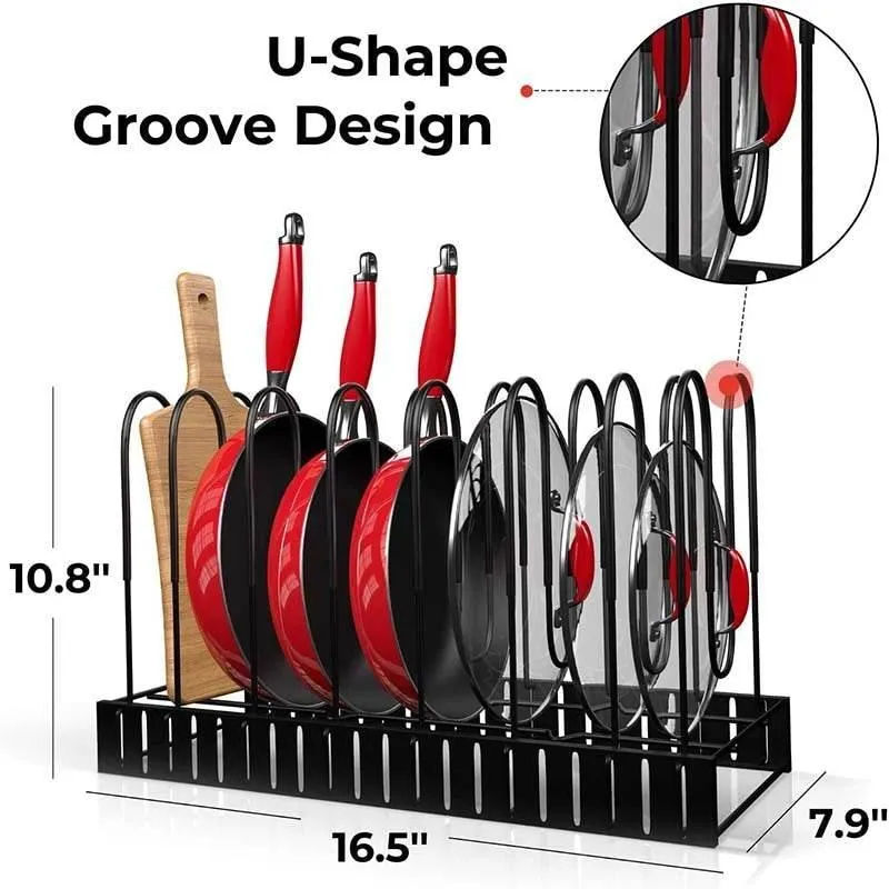 Multi-Tier Adjustable Kitchen Pan Organizer - Space-Saving Cookware Rack