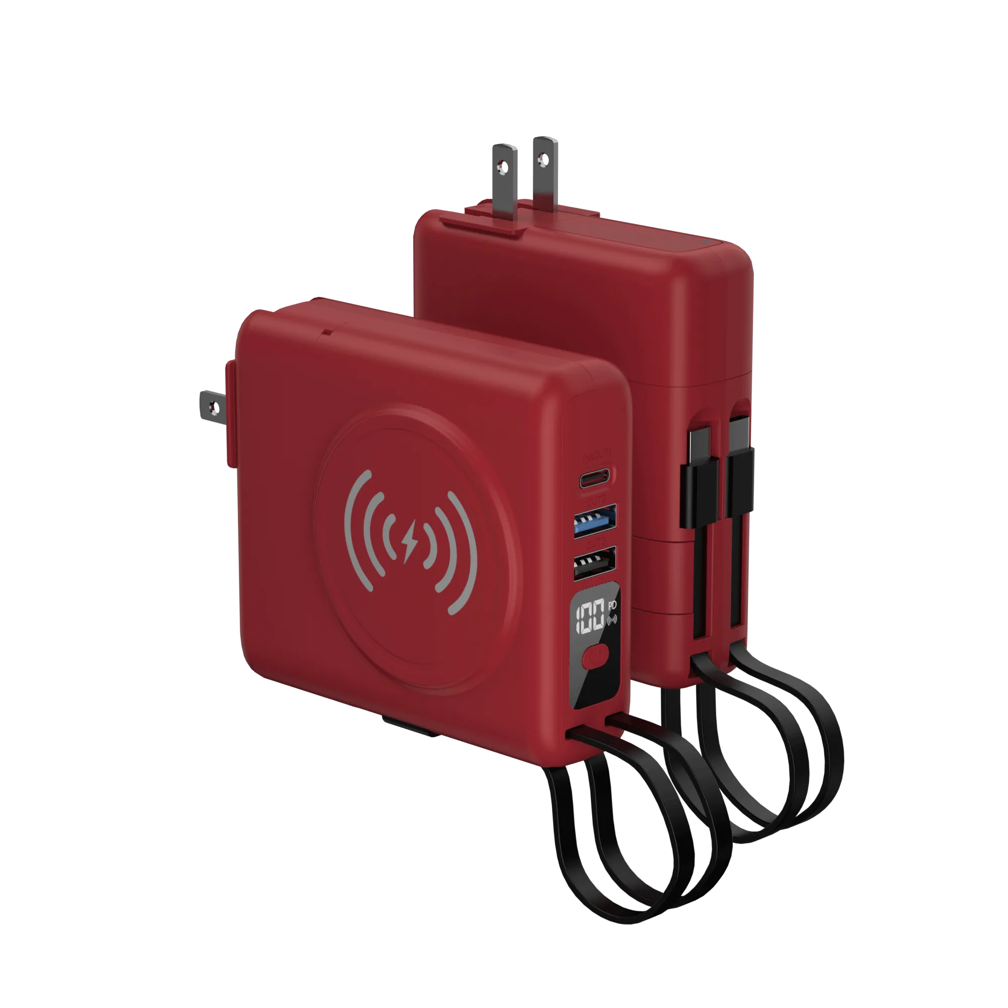 Multifunctional power bank have 2 cables with removable 20W PD wall charger UA/UK/EU/US plug for iPhone 15 iWatch