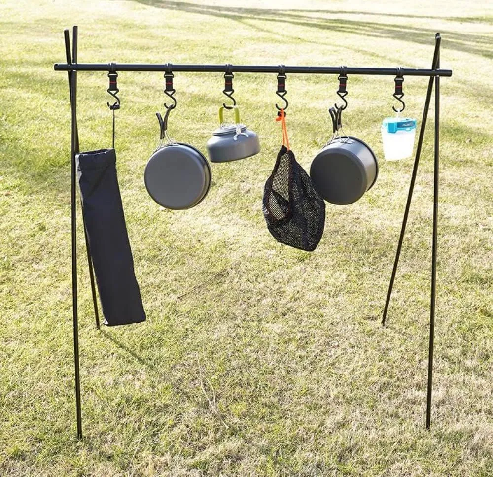 Multifunctional Triangle Cookware Storage Rack, Picnic Storage Rack, Clothes Drying Tripod, Portable Aluminum Rack for Camping, Outdoor, Picnic-Suit