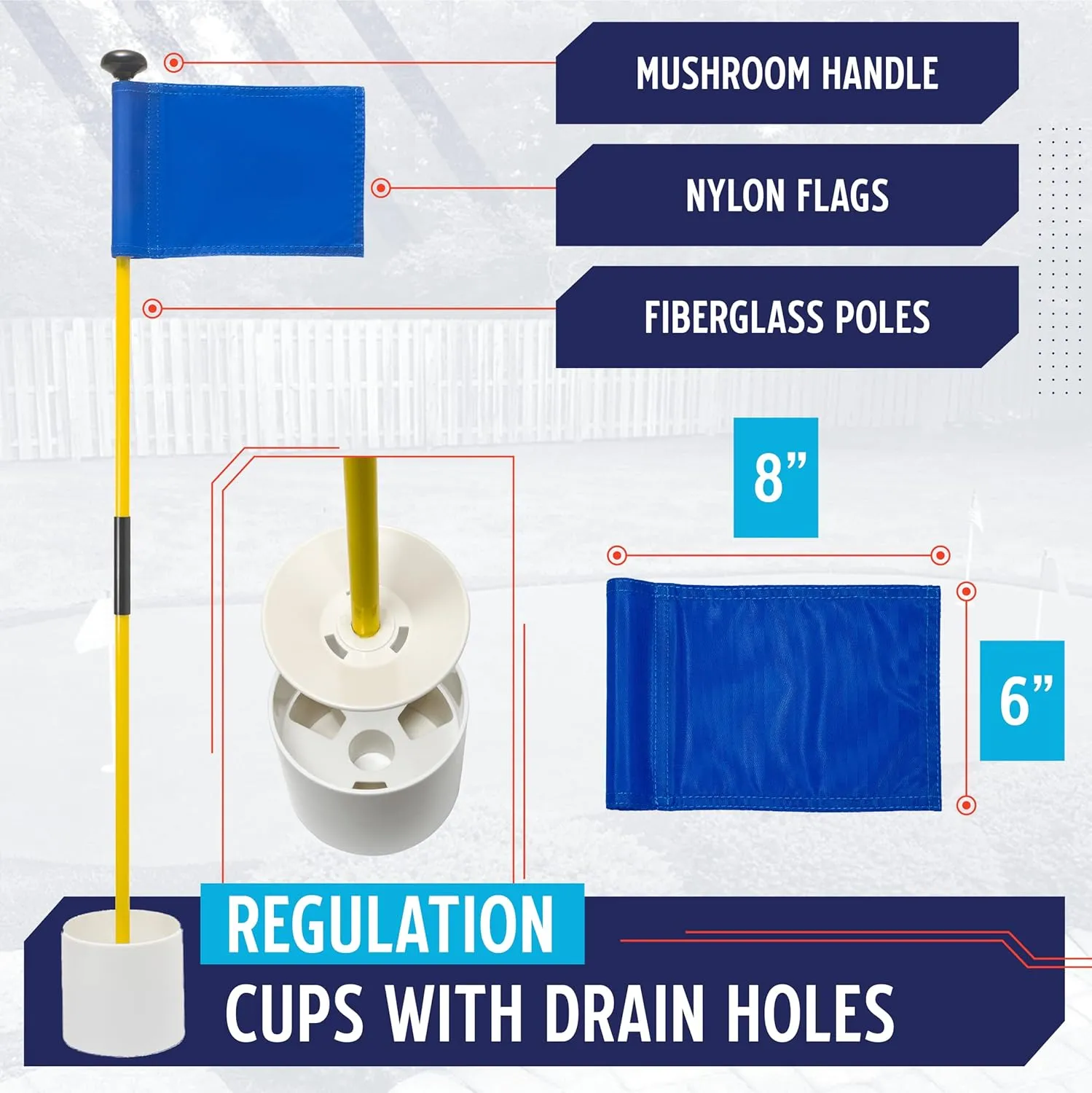 Murray Sporting Goods Golf Flagsticks, Flags and Cups - Set of 3 for Golf Course or Backyard Putting Green and Chipping Greens | Mini Golf Flag Sticks for Pros or Juniors in Red, White and Blue (USA)